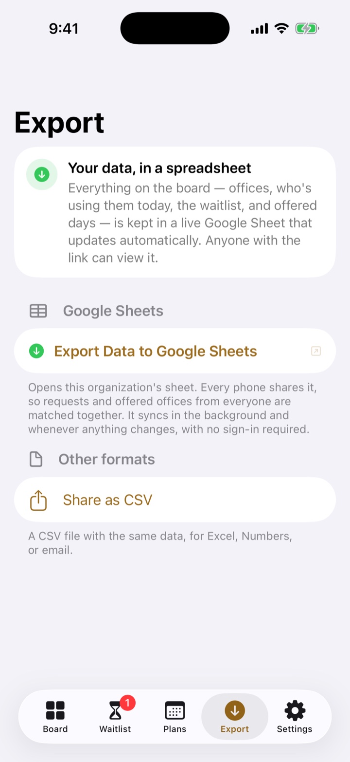 Export tab