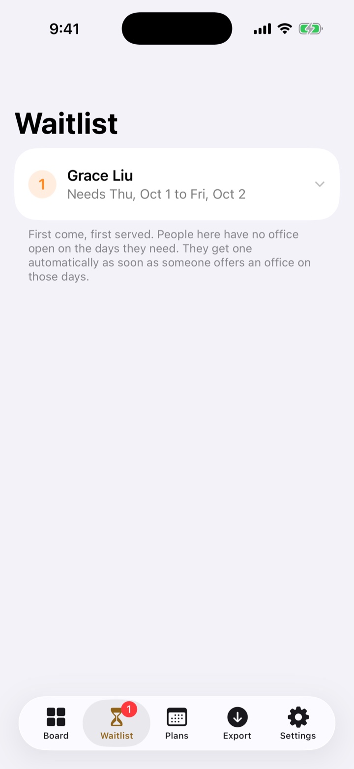 The Waitlist tab in OfficeSwap